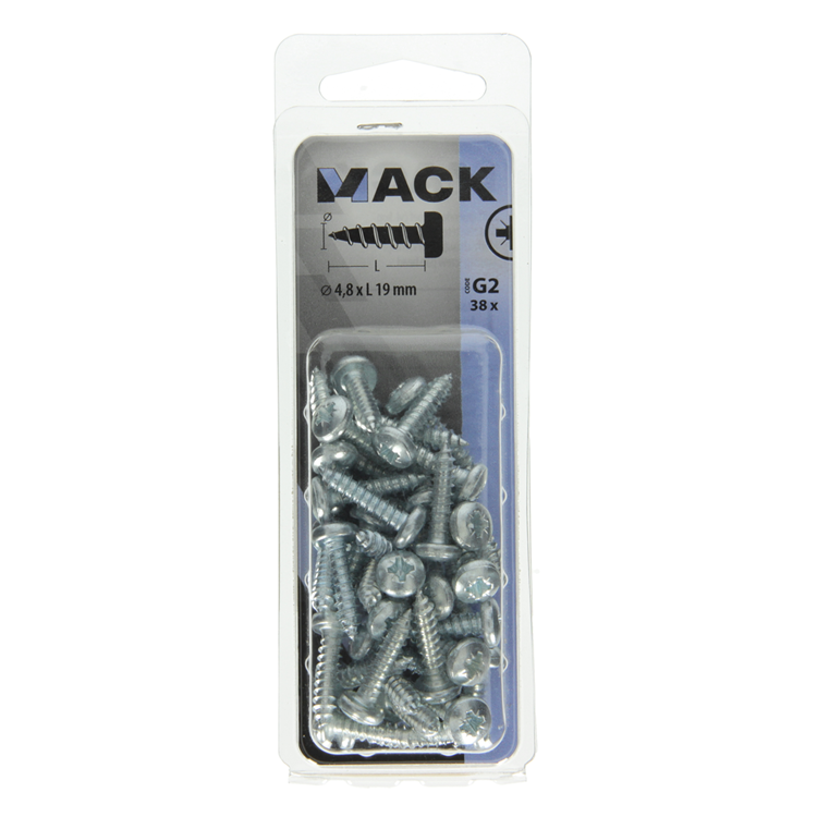 Mack 1018071 - vis autotaraudeuse à tête cylindrique galvanisée. 38 pièces 4,8 x 19 mm | 5 pièces