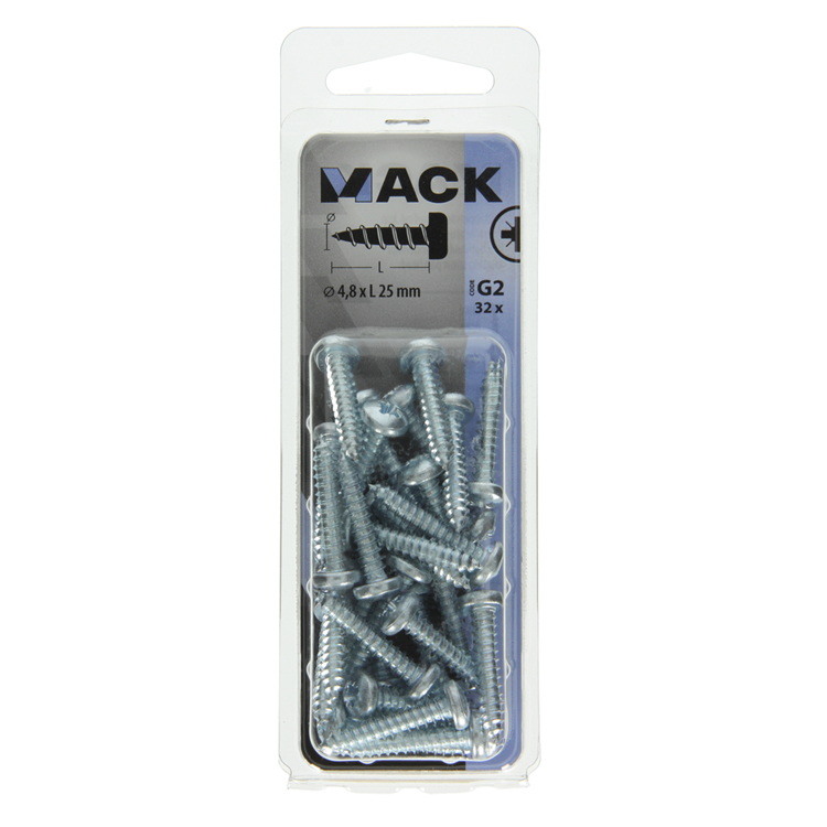Mack 1018072 - vis autotaraudeuse à tête cylindrique galvanisée. 32 pièces 4,8 x 25 mm | 5 pièces