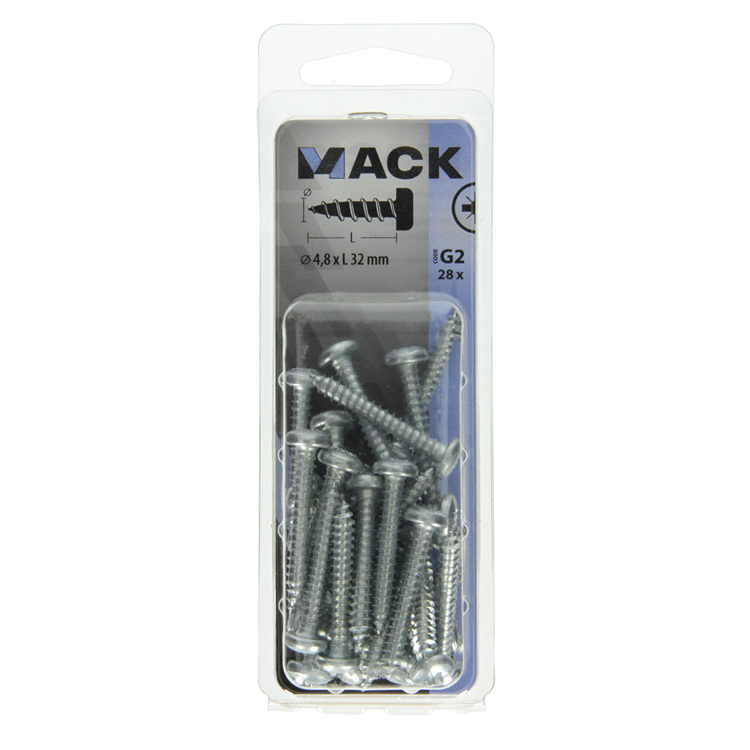Mack 1018073 - vis autotaraudeuse à tête cylindrique galvanisée. 28 pièces 4,8 x 32 mm | 5 pièces