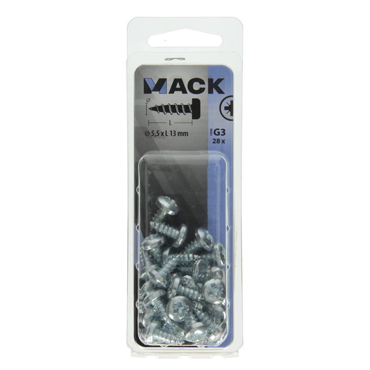 Mack 1018076 - vis autotaraudeuse à tête cylindrique galvanisée. 28 pièces 5,5 x 13 mm | 5 pièces