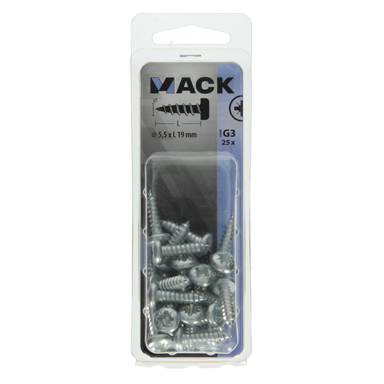 Mack 1018077 - vis autotaraudeuse à tête cylindrique galvanisée. 25 pièces 5,5 x 19 mm | 5 pièces
