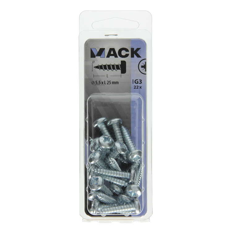 Mack 1018078 - vis autotaraudeuse à tête cylindrique galvanisée. 22 pièces 5,5 x 25 mm | 5 pièces