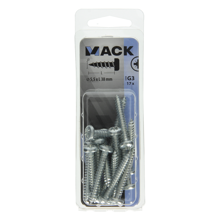 Mack 1018079 - vis autotaraudeuse à tête cylindrique galvanisée. 17 pièces 5,5 x 38 mm | 5 pièces