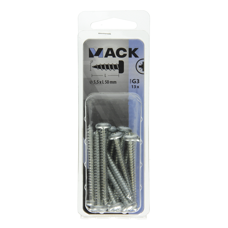 Mack 1018080 - vis autotaraudeuse à tête cylindrique galvanisée. 13 pièces 5,5 x 50 mm | 5 pièces