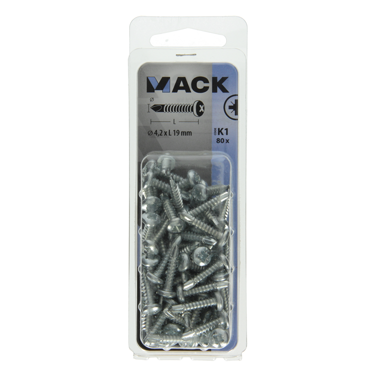 Mack 1018084 - vis autoperceuse à tête cylindrique plaquée. 80 pièces 4,2 x 19 mm | 5 pièces
