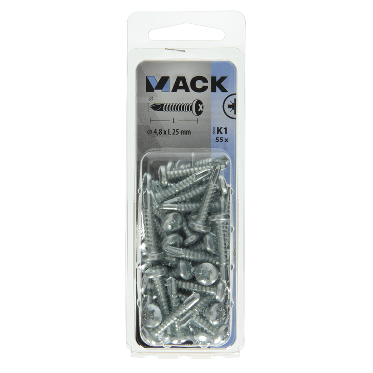 Mack 1018086 - vis autoperceuse tête cylindrique plaquée 55pcs 4,8 x 25 mm | 5 pièces