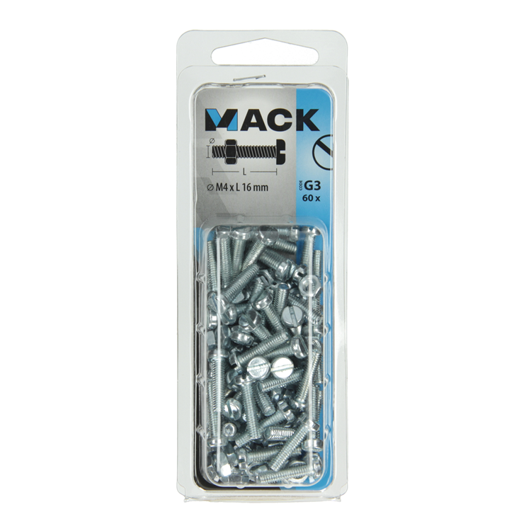 Mack 1018090 - vérin à vis métal. tête + écrou plaqué 60 pcs m4 x 16 mm | 5 pièces