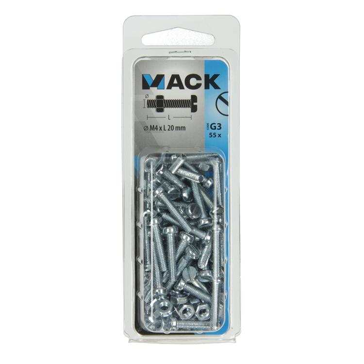 Mack 1018091 - vérin à vis métal. tête + écrou plaqué 55 pcs m4 x 20 mm | 5 pièces