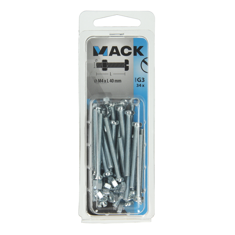 Mack 1018093 - vérin à vis métal. tête + écrou plaqué 34 pcs m4 x 40 mm | 5 pièces