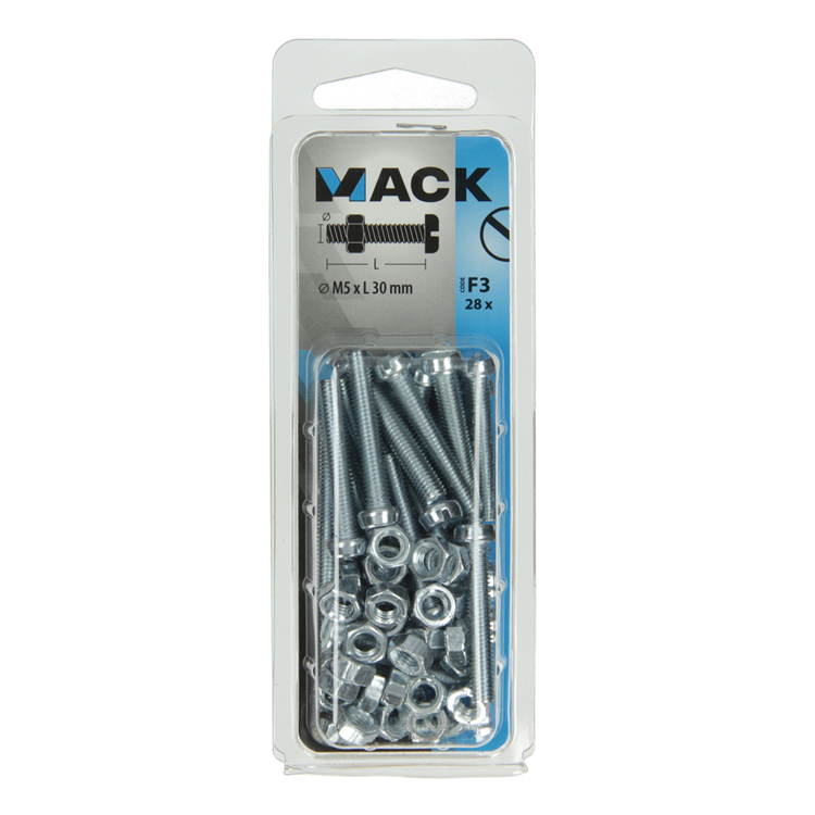 Mack 1018095 - vérin à vis métal. tête + écrou plaqué 28 pcs m5 x 30 mm | 5 pièces