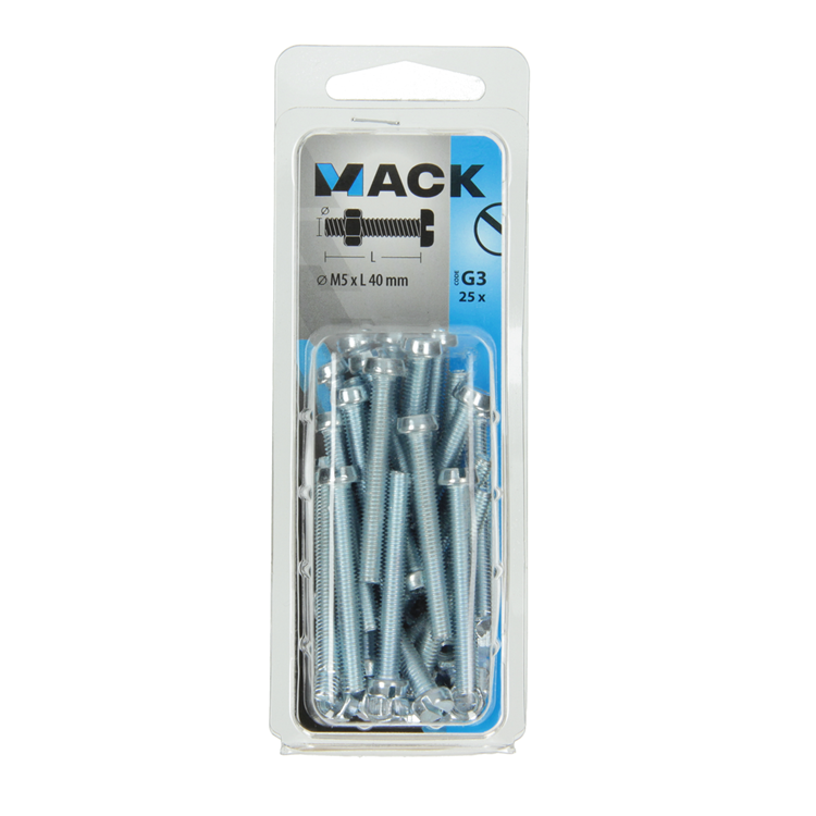 Mack 1018096 - vérin à vis métal. tête + écrou plaqué .25 pcs m5 x 40 mm | 5 pièces