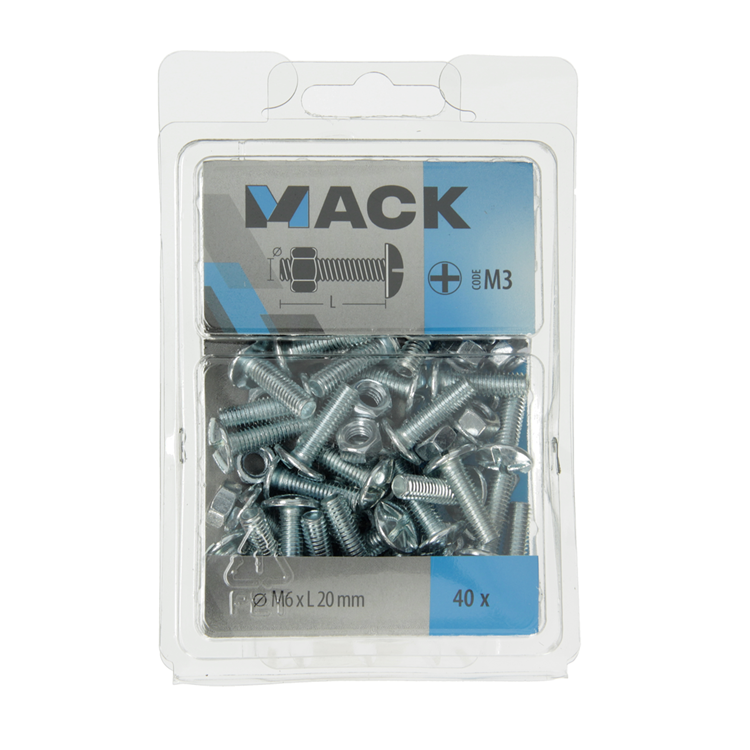 Mack 1018100 - boulon de chauffage + écrou acier galvanisé 40 pcs m6 x 20 mm | 5 pièces