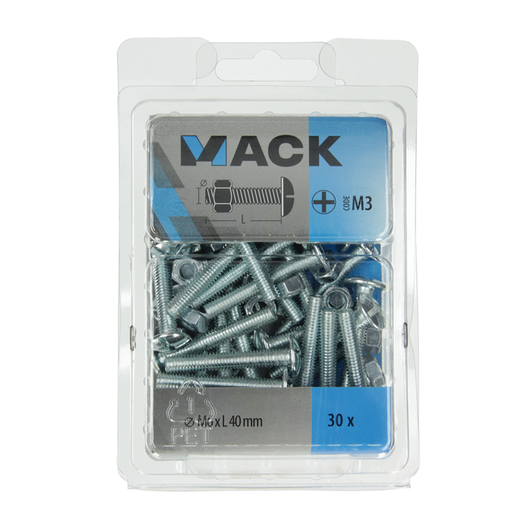 Mack 1018102 - boulon de chauffage + écrou acier galvanisé 30 pcs m6 x 40 mm | 5 pièces