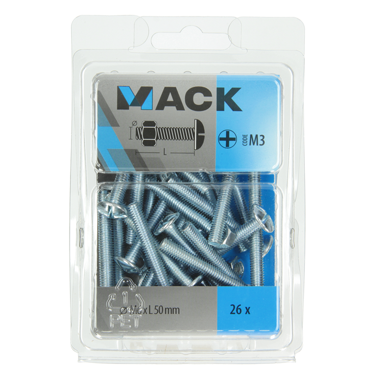 Mack 1018103 - boulon de chauffage + écrou acier galvanisé 26 pcs m6 x 50 mm | 5 pièces