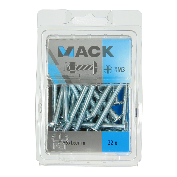 Mack 1018104 - boulon de poêle + écrou en acier galvanisé 22 pcs m6 x 60 mm | 5 pièces