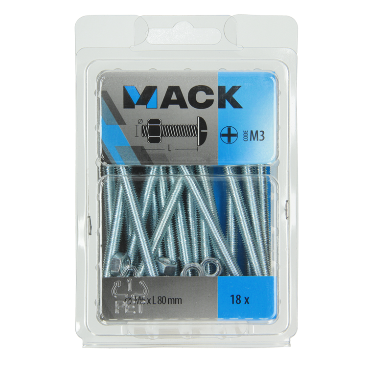 Mack 1018105 - boulon de chauffage + écrou acier galvanisé 18 pcs m6 x 80 mm | 5 pièces