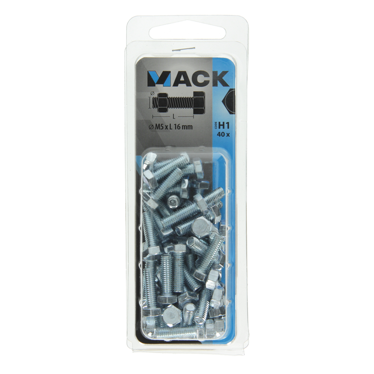 Mack 1018106 - boulon de robinet + écrou en acier galvanisé 40 pcs m5 x 16 mm | 5 pièces
