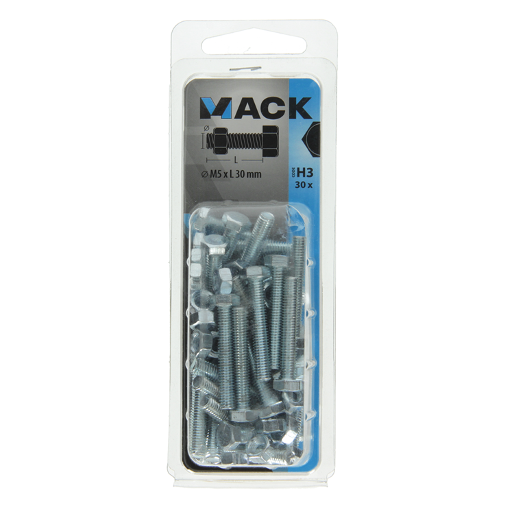 Mack 1018108 - boulon de robinet + écrou en acier galvanisé 30 pcs m5 x 30 mm | 5 pièces