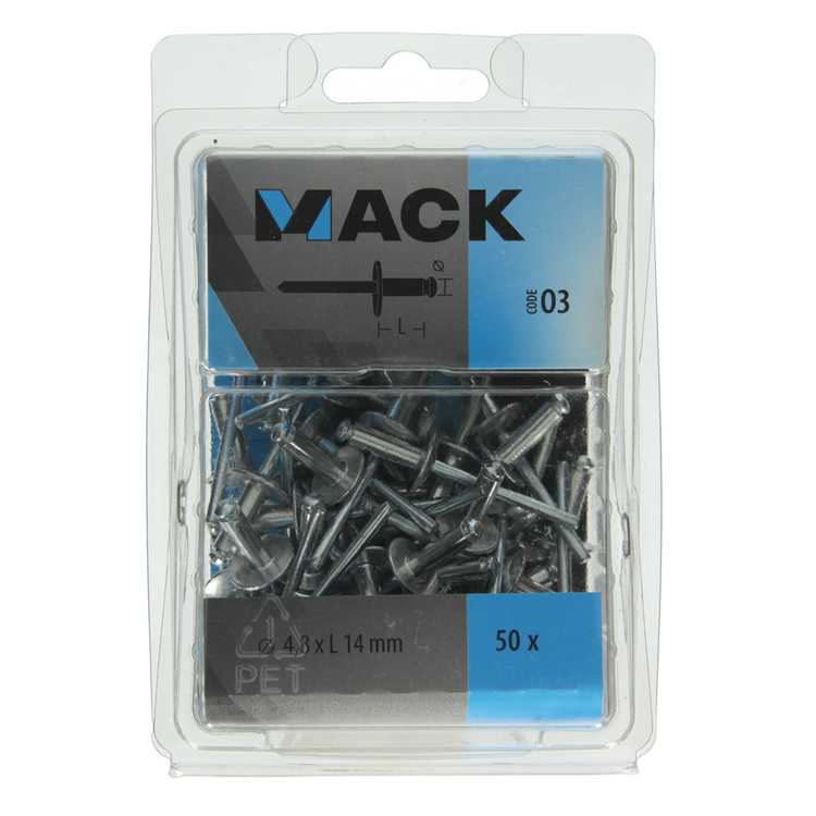 Mack 1020319 - 50 agrafes aveugles aluminium tête large 4,8x14mm | 3 pièces