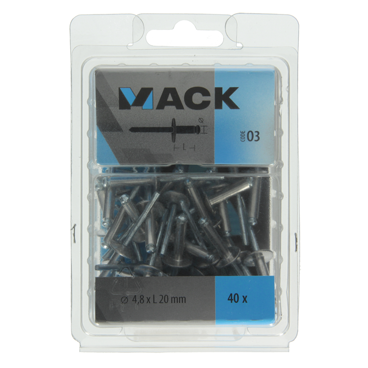 Mack 1020320 - 40 agrafes aveugles aluminium tête large 4,8x20mm | 3 pièces