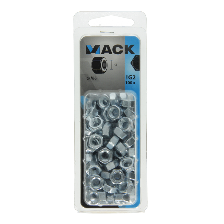Mack 1018110 - écrou hexagonal en acier galvanisé 100 pcs m 6 | 5 pièces