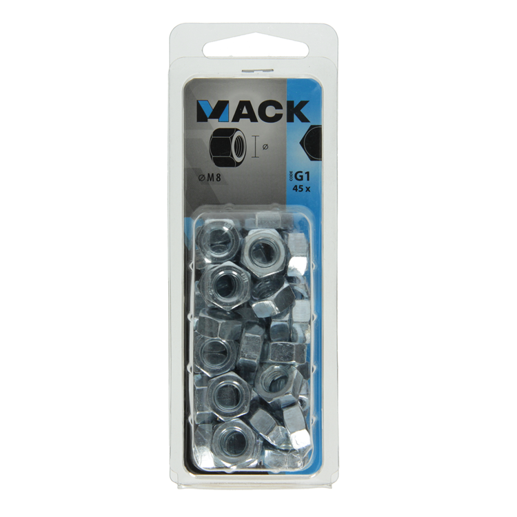 Mack 1018111 - écrou hexagonal en acier galvanisé 45 pcs m 8 | 5 pièces