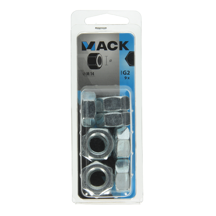 Mack 1018114 - écrou hexagonal en acier galvanisé 9 pièces m 14 | 5 pièces