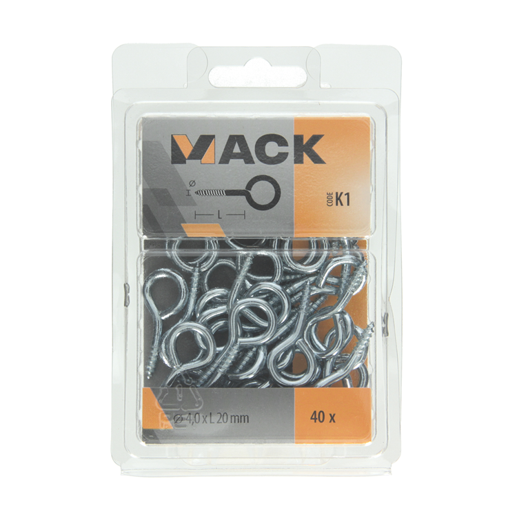 Mack 1018136 - oeil à vis en acier galvanisé 40pcs 4,0 x 20 mm | 5 pièces