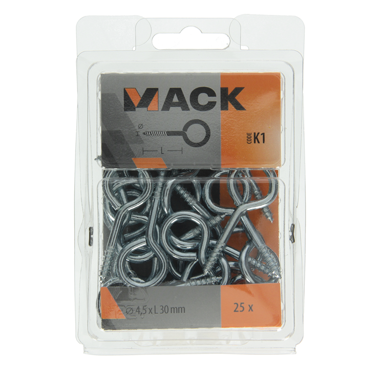 Mack 1018137 - oeil à vis en acier galvanisé 25 pcs 4,5 x 30 mm | 5 pièces