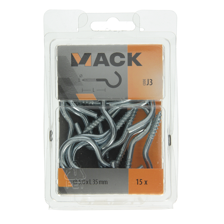 Mack 1018141 - crochet à vis en acier galvanisé 15 pièces 5,0 x 35 mm | 5 pièces