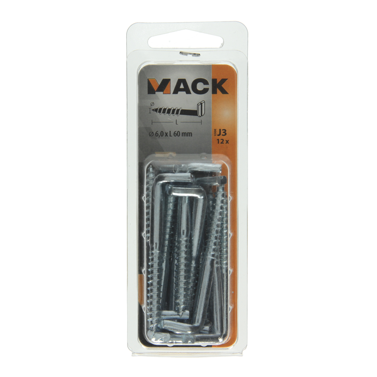 Mack 1018151 - vis à oreilles avec fente galvanisée 12 pcs 6,0 x 60 mm | 5 pièces