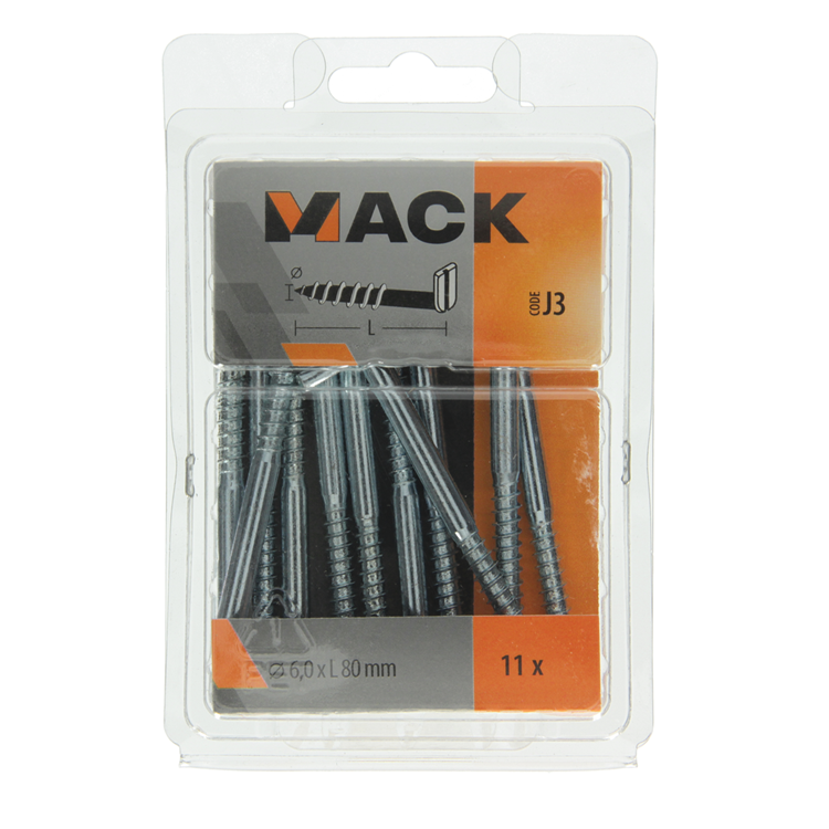 Mack 1018152 - vis à oreilles avec fente galvanisée 11 pièces 6,0 x 80 mm | 5 pièces