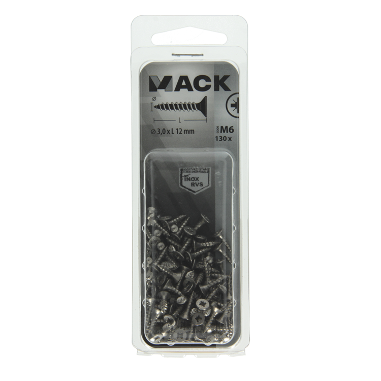 Mack 1019979 - vis pour panneaux d'aggloméré tête VZ acier inoxydable 130 pcs 3,0 x 12 mm | 5 pièces