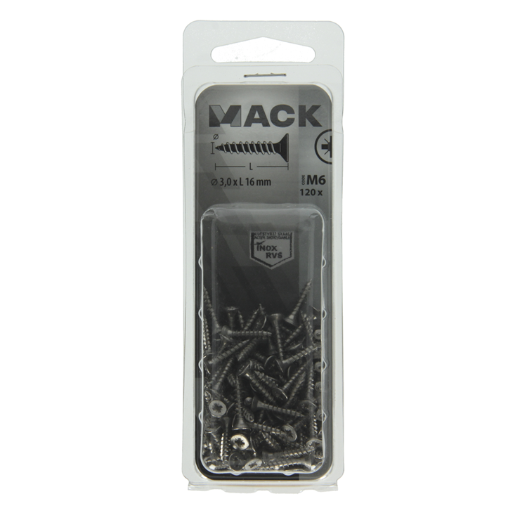 Mack 1019980 - vis pour panneaux d'aggloméré tête VZ acier inoxydable 120 pcs 3,0 x 16 mm | 5 pièces