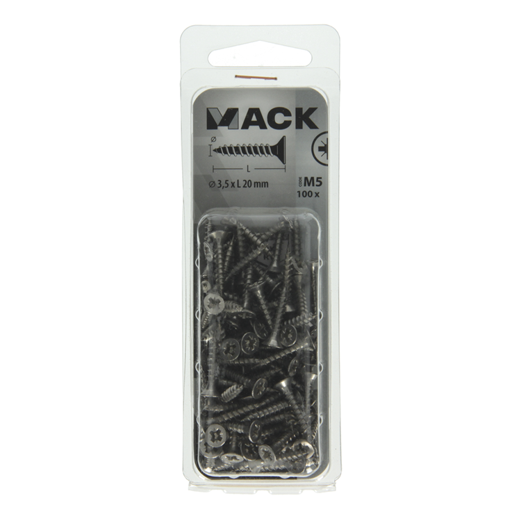 Mack 1019982 - vis pour panneaux d'aggloméré tête VZ acier inoxydable 100 pcs 3,5 x 20 mm | 5 pièces