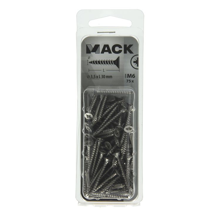 Mack 1019984 - vis pour panneaux d'aggloméré tête VZ acier inoxydable 75 pièces 3,5 x 30 mm | 5 pièces