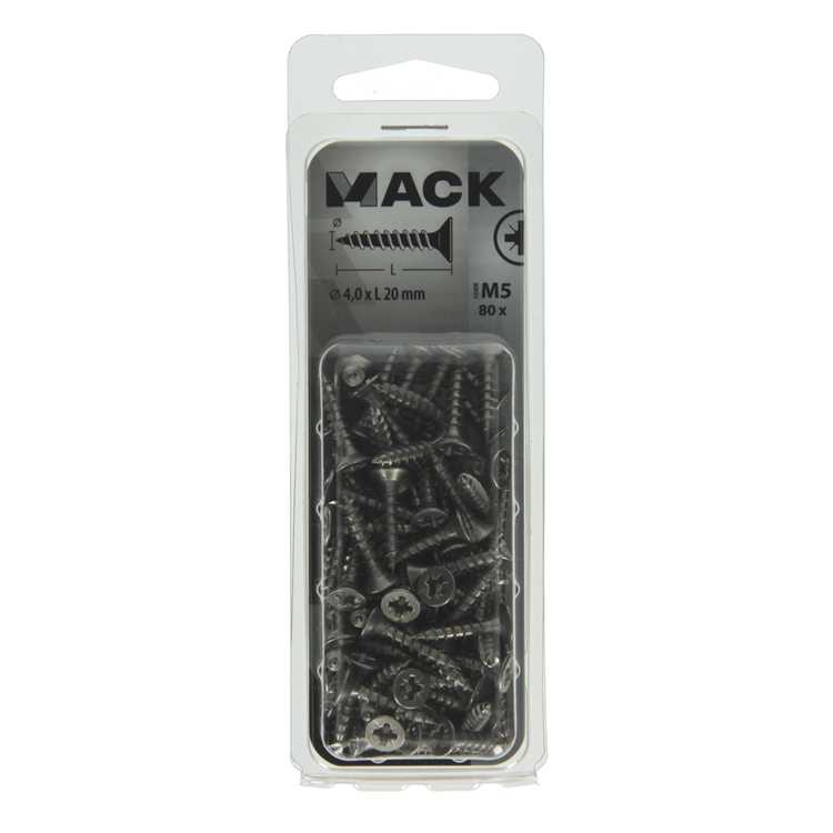 Mack 1019986 - vis pour panneaux d'aggloméré tête VZ acier inoxydable 80 pièces 4,0 x 20 mm | 5 pièces