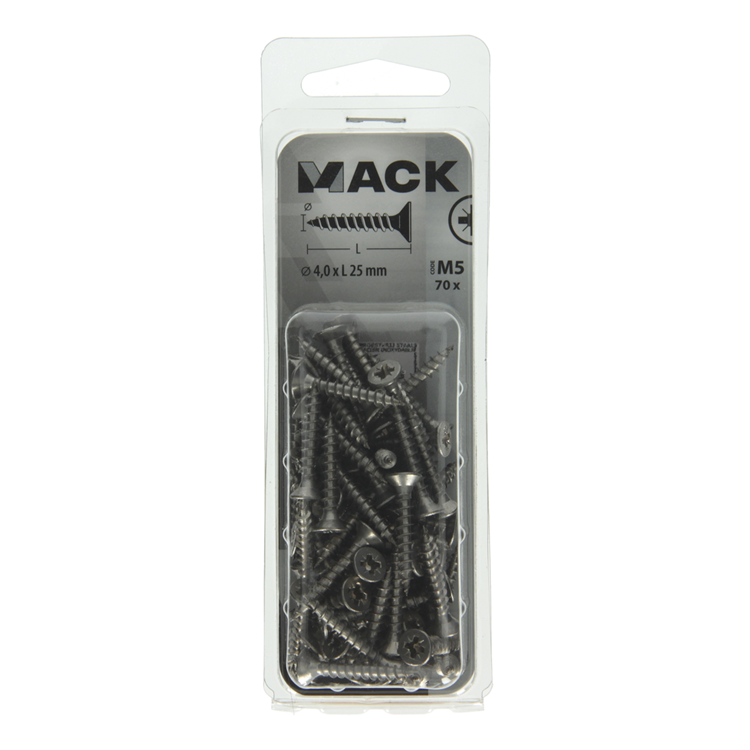 Mack 1019987 - vis pour panneaux d'aggloméré tête VZ acier inoxydable 70 pièces 4,0 x 25 mm | 5 pièces