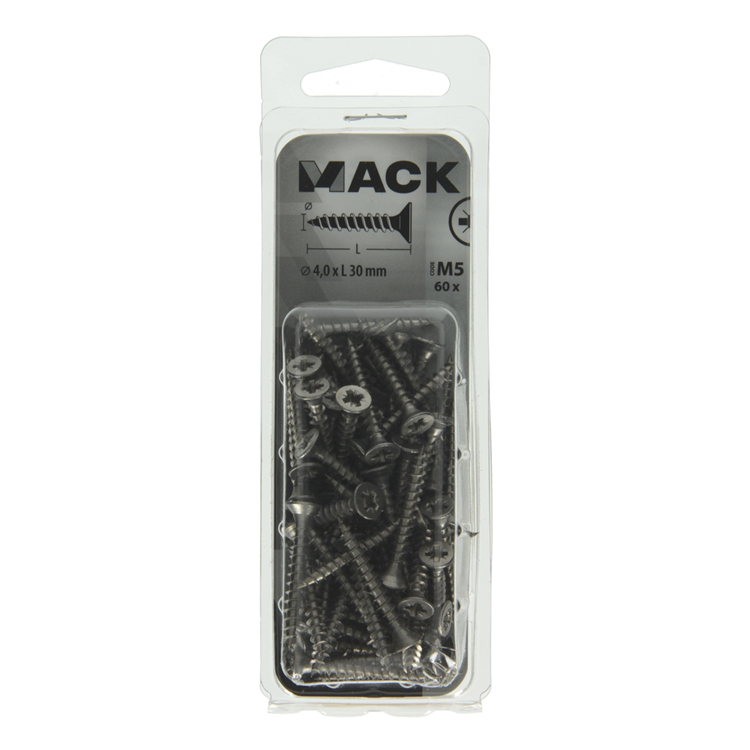 Mack 1019988 - vis pour panneaux d'aggloméré tête VZ acier inoxydable 60 pièces 4,0 x 30 mm | 5 pièces