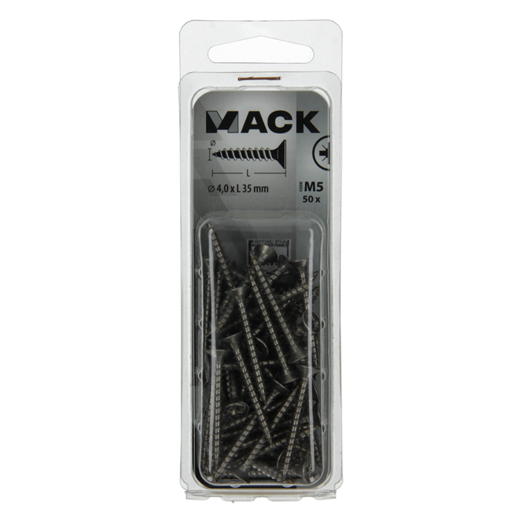 Mack 1019989 - vis pour panneaux d'aggloméré tête VZ acier inoxydable 50 pièces 4,0 x 35 mm | 5 pièces
