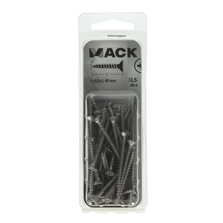 Mack 1019990 - vis pour panneaux d'aggloméré tête VZ acier inoxydable 40 pièces 4,0 x 40 mm | 5 pièces