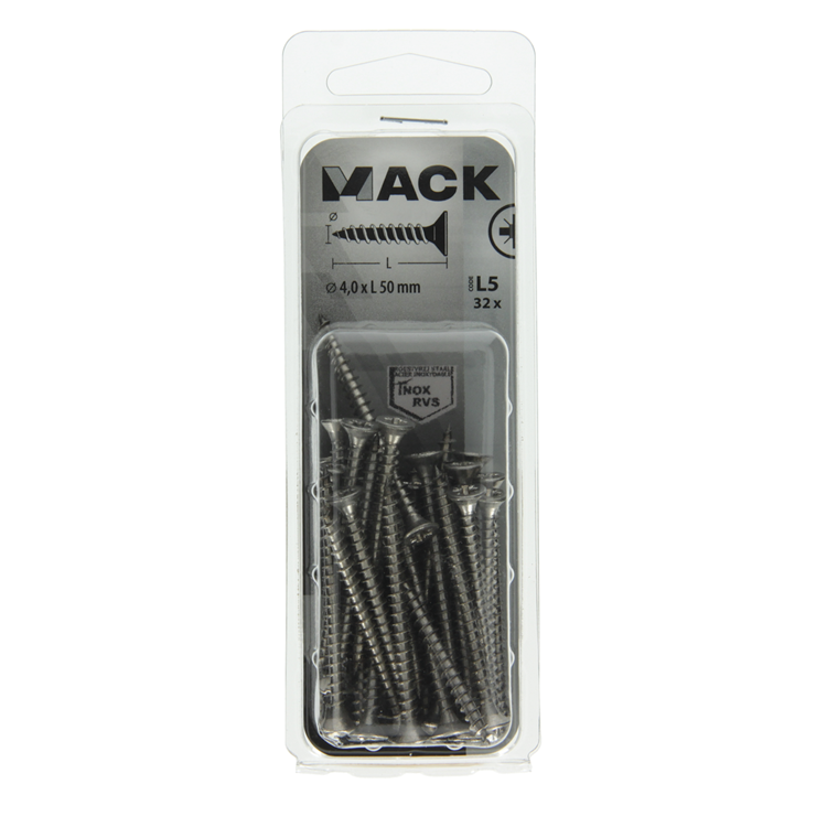 Mack 1019992 - vis pour panneaux d'aggloméré tête VZ acier inoxydable 32 pièces 4,0 x 50 mm | 5 pièces