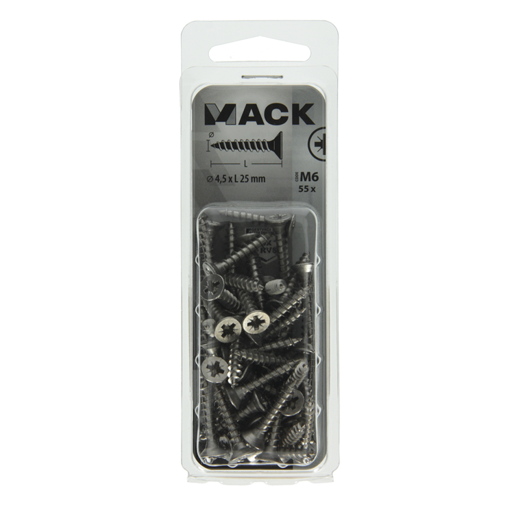 Mack 1019993 - vis pour panneaux d'aggloméré tête VZ acier inoxydable 55 pcs 4,5 x 25 mm | 5 pièces