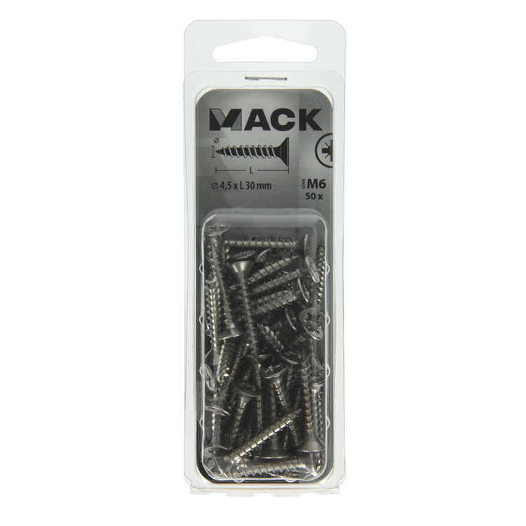 Mack 1019994 - vis pour panneaux d'aggloméré tête VZ acier inoxydable 50 pcs 4,5 x 30 mm | 5 pièces