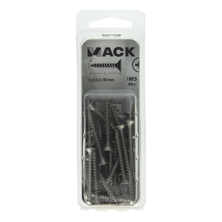 Mack 1019995 - vis pour panneaux d'aggloméré tête VZ acier inoxydable 40 pcs 4,5 x 40 mm | 5 pièces