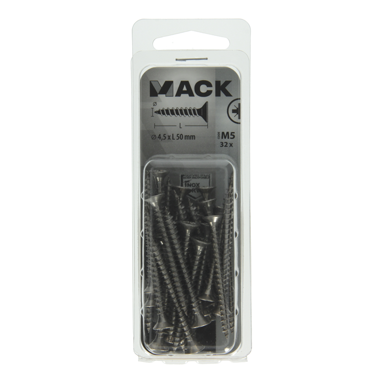 Mack 1019996 - vis pour panneaux d'aggloméré tête VZ acier inoxydable 32 pcs 4,5 x 50 mm | 5 pièces