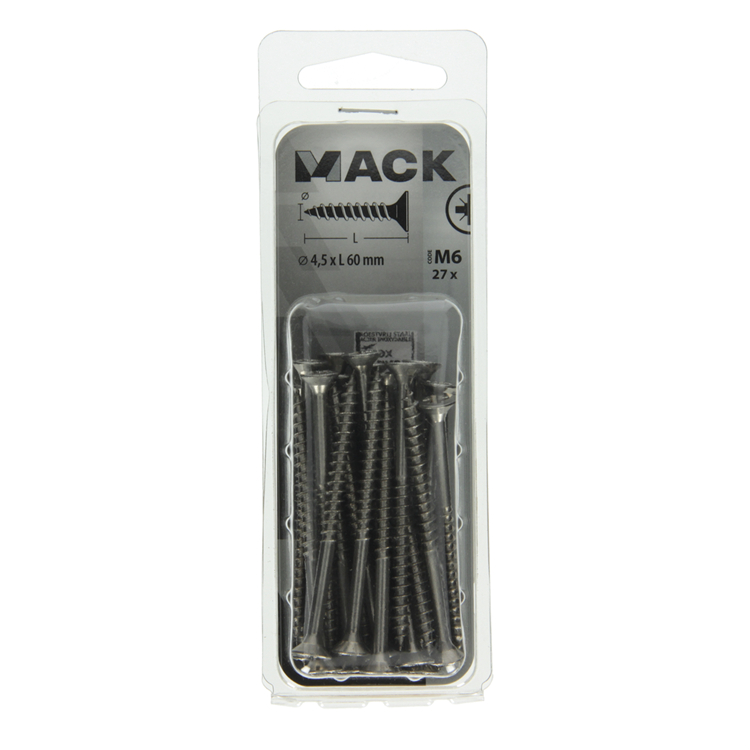 Mack 1019997 - vis pour panneaux d'aggloméré tête VZ acier inoxydable 27 pcs 4,5 x 60 mm | 5 pièces
