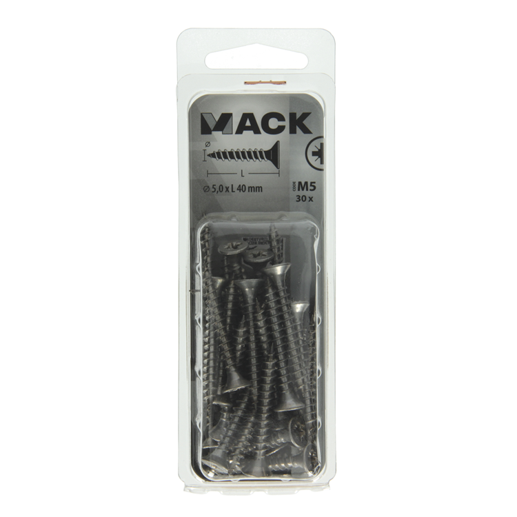 Mack 1019998 - vis pour panneaux d'aggloméré tête VZ acier inoxydable 30 pièces 5,0 x 40 mm | 5 pièces