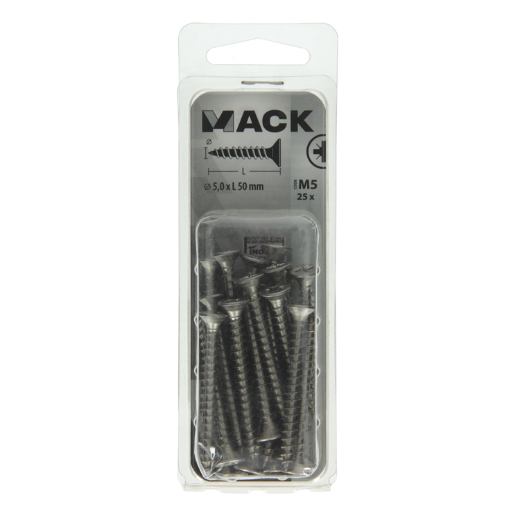 Mack 1019999 - vis pour panneaux d'aggloméré tête VZ acier inoxydable 25 pièces 5,0 x 50 mm | 5 pièces