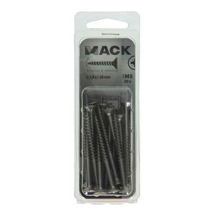 Mack 1020000 - vis pour panneaux d'aggloméré tête VZ acier inoxydable 20 pièces 5,0 x 60 mm | 5 pièces